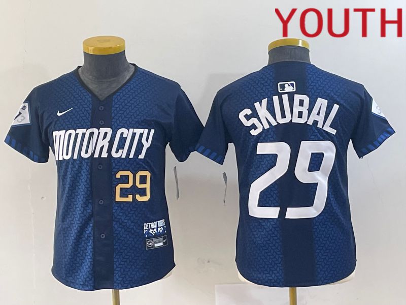 Youth Detroit Tigers 29 Skubal Blue City Edition Nike 2024 MLB Jersey style 2